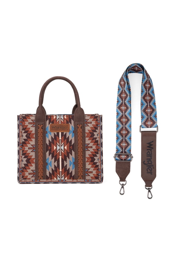 Wrangler Women's Boho Aztec Tote Bag - Stylish Shoulder Purse with Top Handle Satchel Design, Coffee