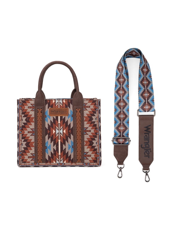 Wrangler Women's Boho Aztec Tote Bag - Stylish Shoulder Purse with Top Handle Satchel Design, Coffee
