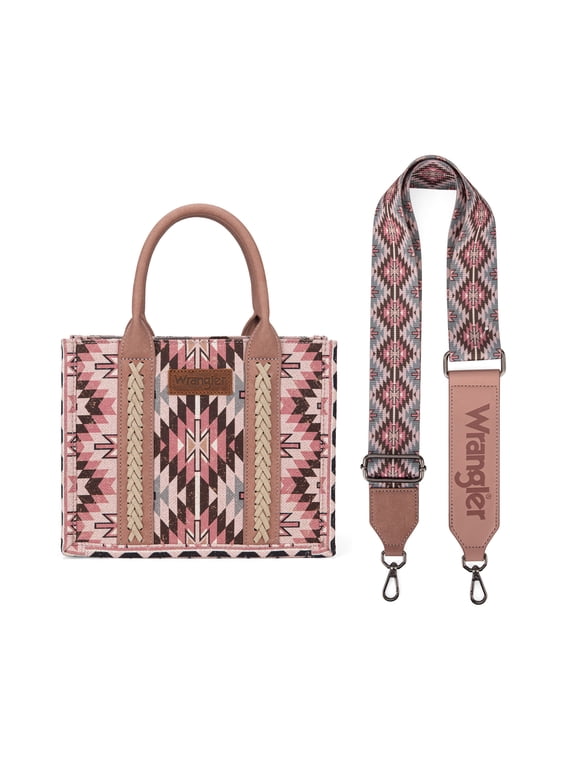 Wrangler Women's Boho Aztec Tote Bag - Stylish Shoulder Purse with Top Handle Satchel Design, Deep Pink