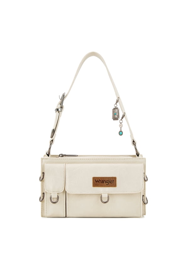 Wrangler Y2K Purse Small Shoulder Bag for Women Stylish Western Design with Detachable Charms Multiple Pockets, Creamy
