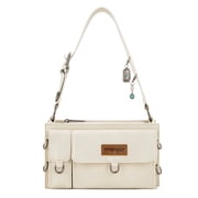 Wrangler Y2K Purse Small Shoulder Bag for Women Stylish Western Design with Detachable Charms Multiple Pockets, Creamy