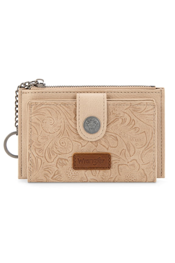 Wrangler Small Wallets for Women Minimalist Card Cases & Money Organizers Compact Keychain Pocket Wallet with Smooth Metal Zipper, Tan