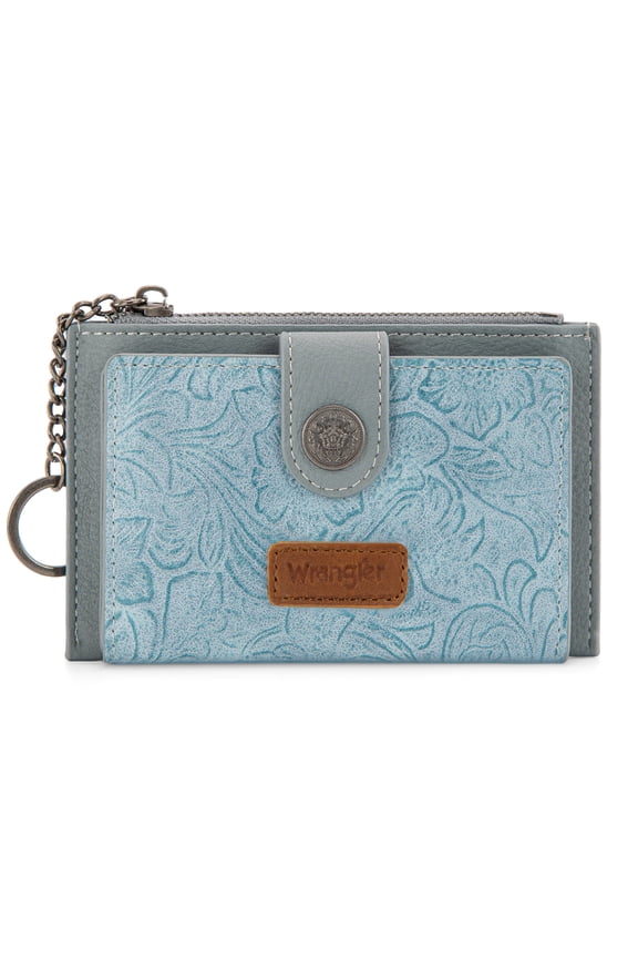 Wrangler Small Wallets for Women Minimalist Card Cases & Money Organizers Compact Keychain Pocket Wallet with Smooth Metal Zipper, Jean
