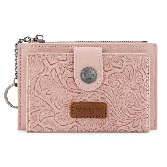 Wrangler Small Wallets for Women Minimalist Card Cases & Money Organizers Compact Keychain Pocket Wallet with Smooth Metal Zipper, Dark Pink