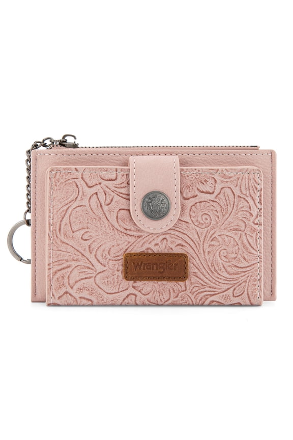 Wrangler Small Wallets for Women Minimalist Card Cases & Money Organizers Compact Keychain Pocket Wallet with Smooth Metal Zipper, Dark Pink