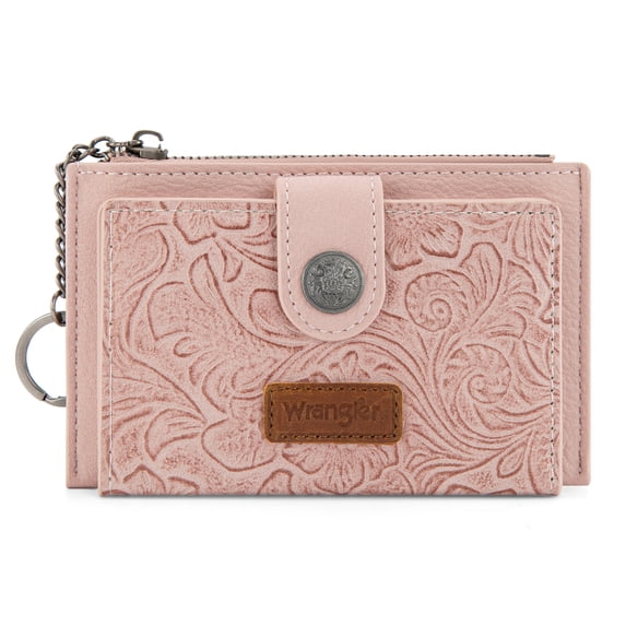 Wrangler Small Wallets for Women Minimalist Card Cases & Money Organizers Compact Keychain Pocket Wallet with Smooth Metal Zipper, Dark Pink