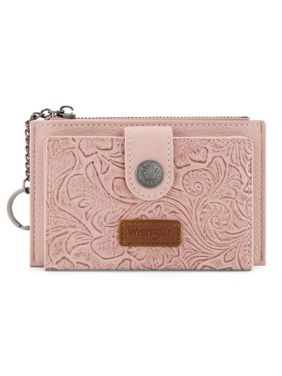 Wrangler Small Wallets for Women Minimalist Card Cases & Money Organizers Compact Keychain Pocket Wallet with Smooth Metal Zipper, Dark Pink