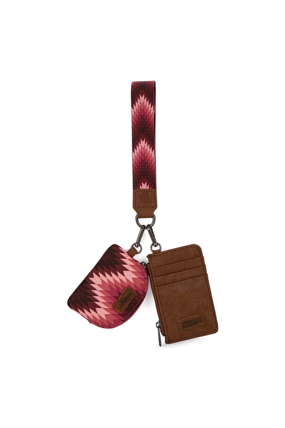 Wrangler Aztec Keychain Wristlet Wallets for Women Western Dual Pouch Wristlet Credit Card Holder Wallet with Zipper Pocket, Geometric-Dark Pink
