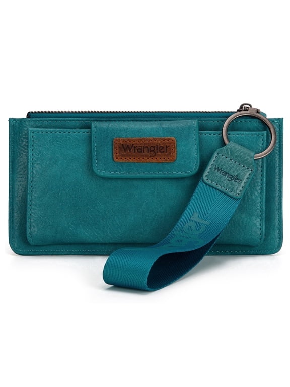Wrangler Wristlet Wallet for Women with Phone Slot & RFID Protection & Smooth Zipper, Turquoise