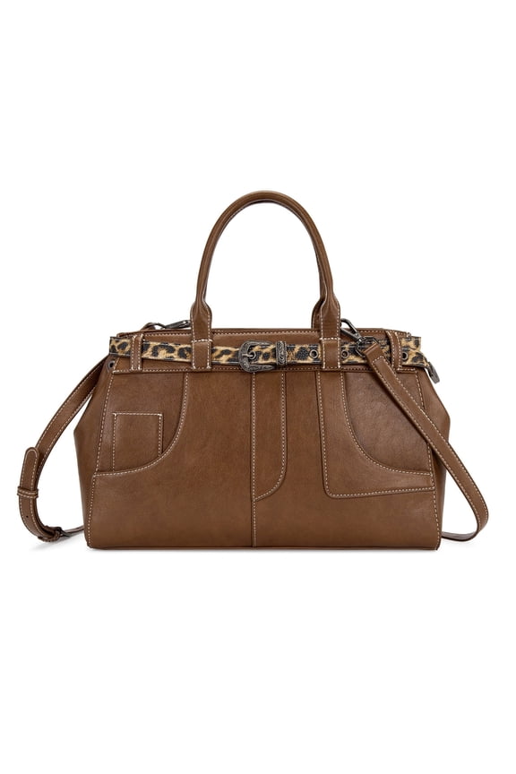 Multi-way Crossbody Bag with Removable Leopard Strap,Brown