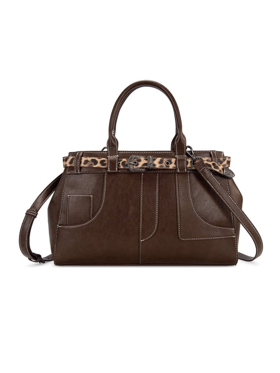 Multi-way Crossbody Bag with Removable Leopard Strap,Coffee