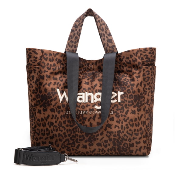 Wrangler Large Tote Bag for Women Designer Leopard Print Purse for Travel Work Gym, Brown