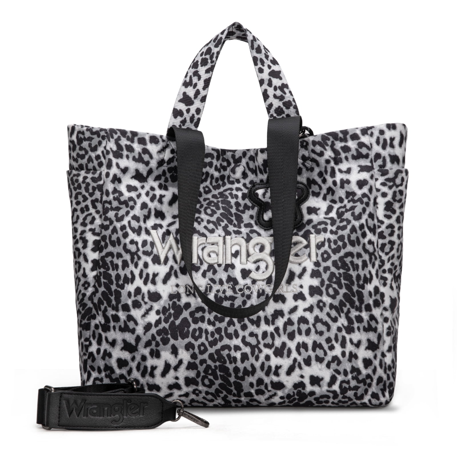 Wrangler Large Tote Bag for Women Designer Leopard Print Purse for Travel Work Gym, Black