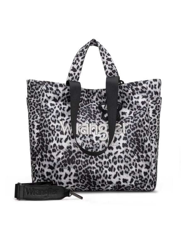 Wrangler Large Tote Bag for Women Designer Leopard Print Purse for Travel Work Gym, Black
