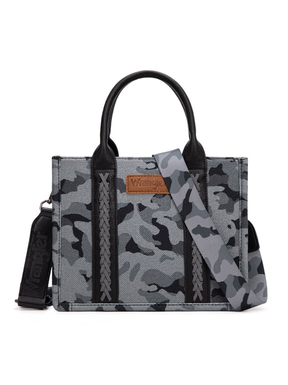Wrangler Tote Bag for Women Western Camo Pattern Canvas Crossbody bag Handbag Vintage Design, Black