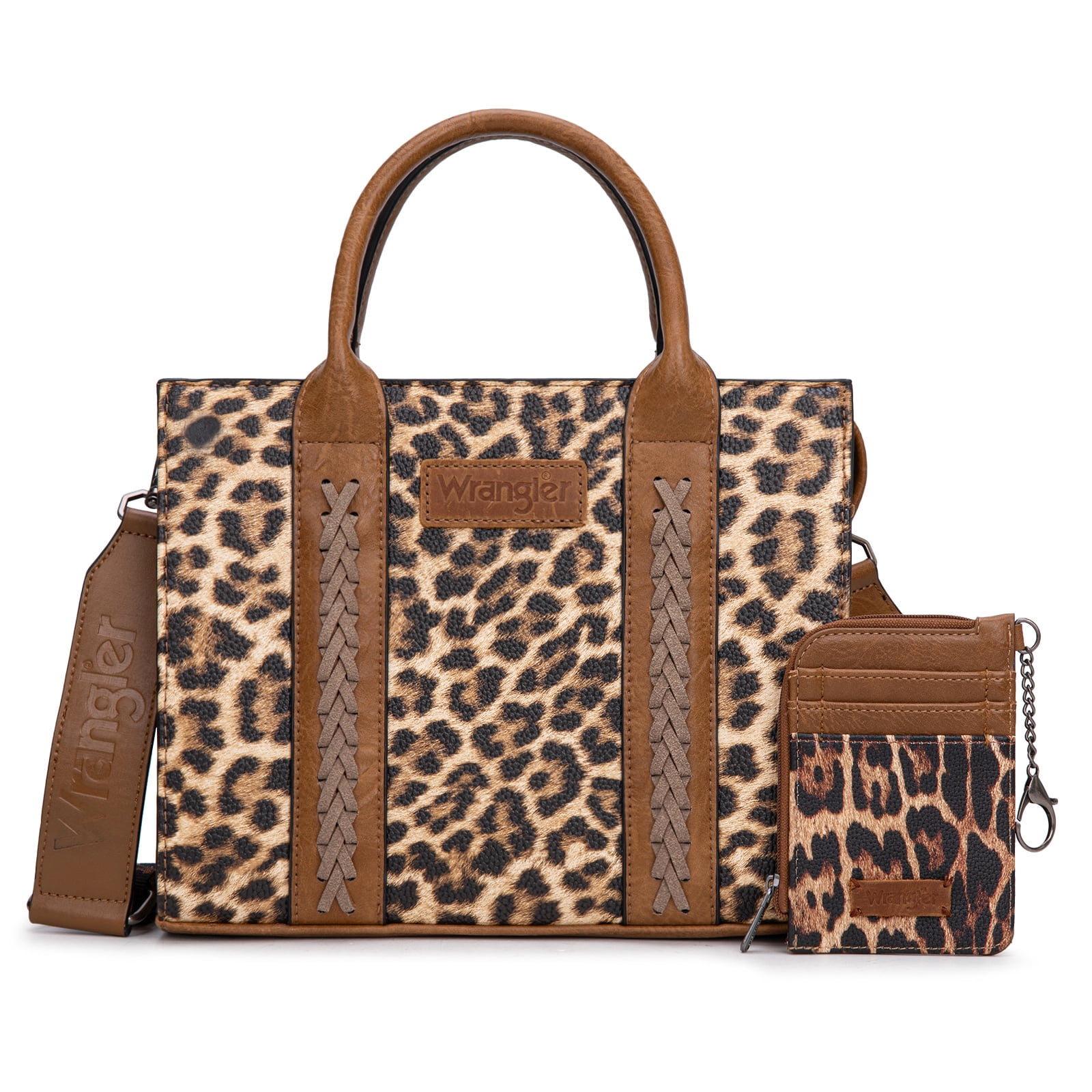 Wrangler Purse Medium Tote Bags for Women with Card Holder Wallet Designer Satchel Top-handle Handbags, Leopard Print