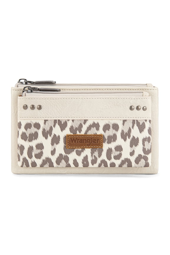 Wrangler Women's Large Minimalist Phone Wallet Stylish Double Zipper Cash Wallet with RFID Protection for Ladies, Beige