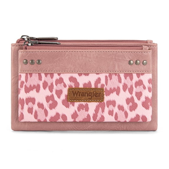 Wrangler Women's Large Minimalist Phone Wallet Stylish Double Zipper Cash Wallet with RFID Protection for Ladies, Dark Pink