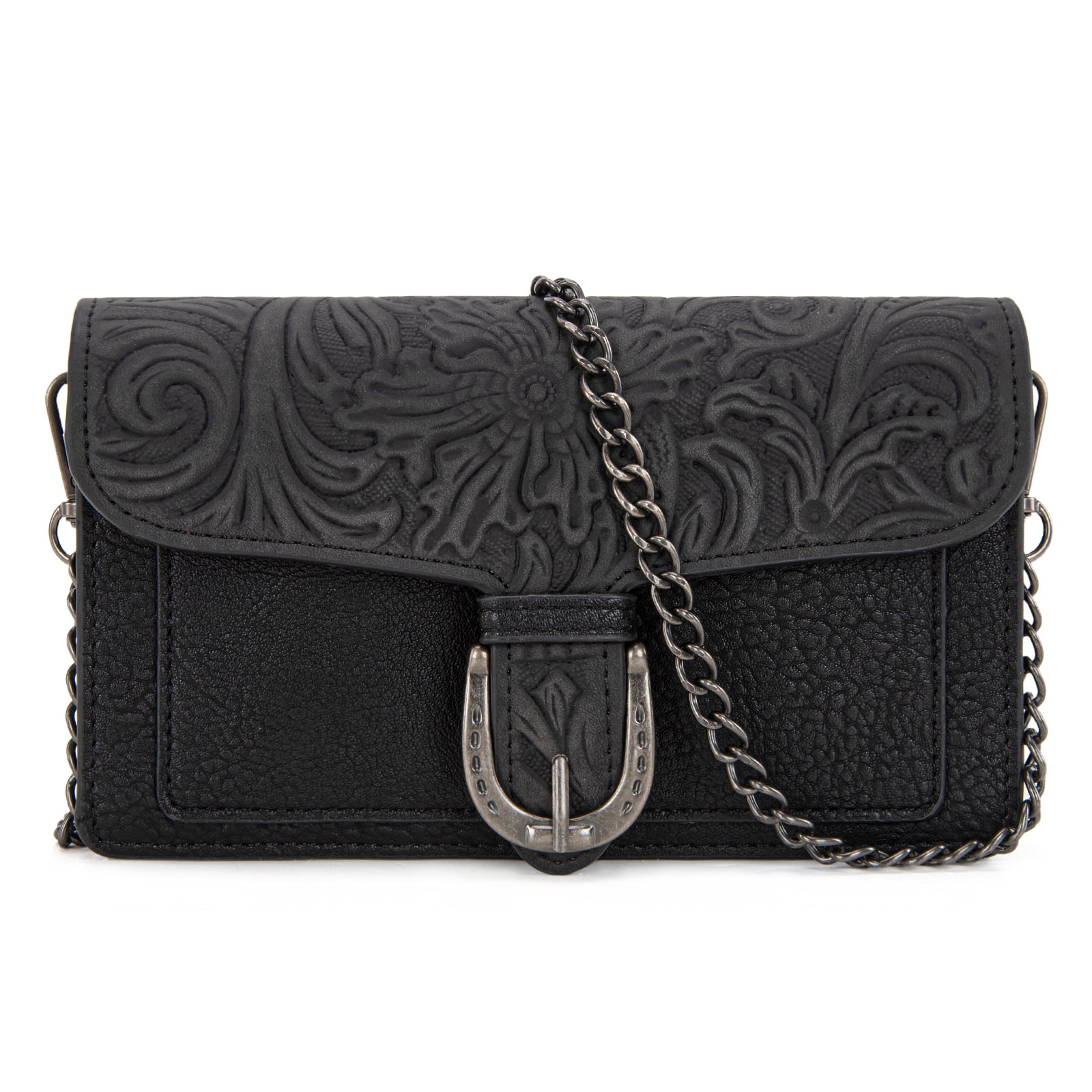 Montana West Women's Small Crossbody Purse Stylish Western Designer Clutch with Chain Strap Versatile Handbag, Black