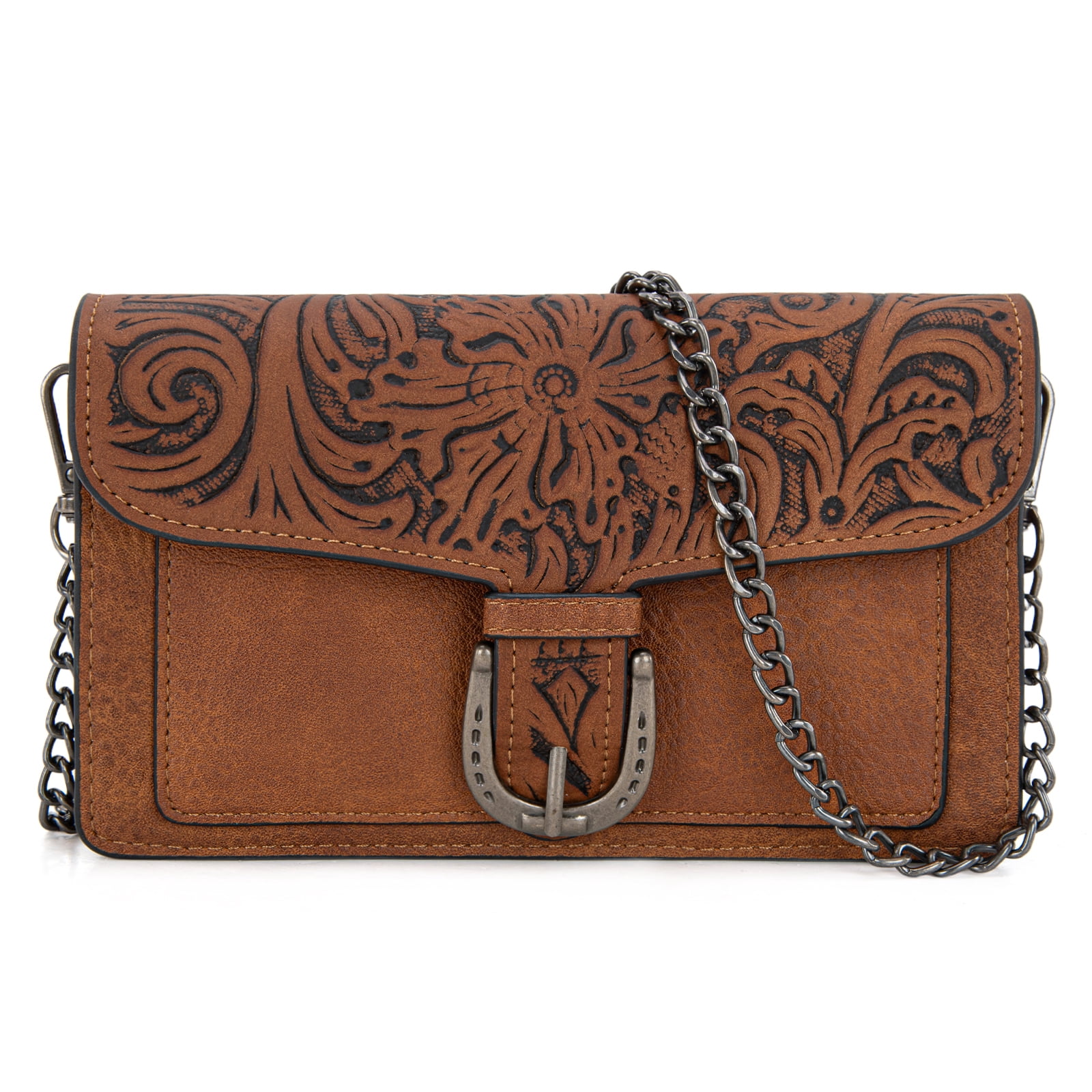 Montana West Women's Small Crossbody Purse Stylish Western Designer Clutch with Chain Strap Versatile Handbag, Brown