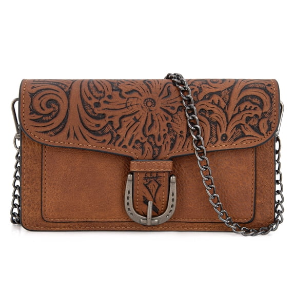 Montana West Women Small Crossbody Clutch Western Chain Strap Handbag, Brown