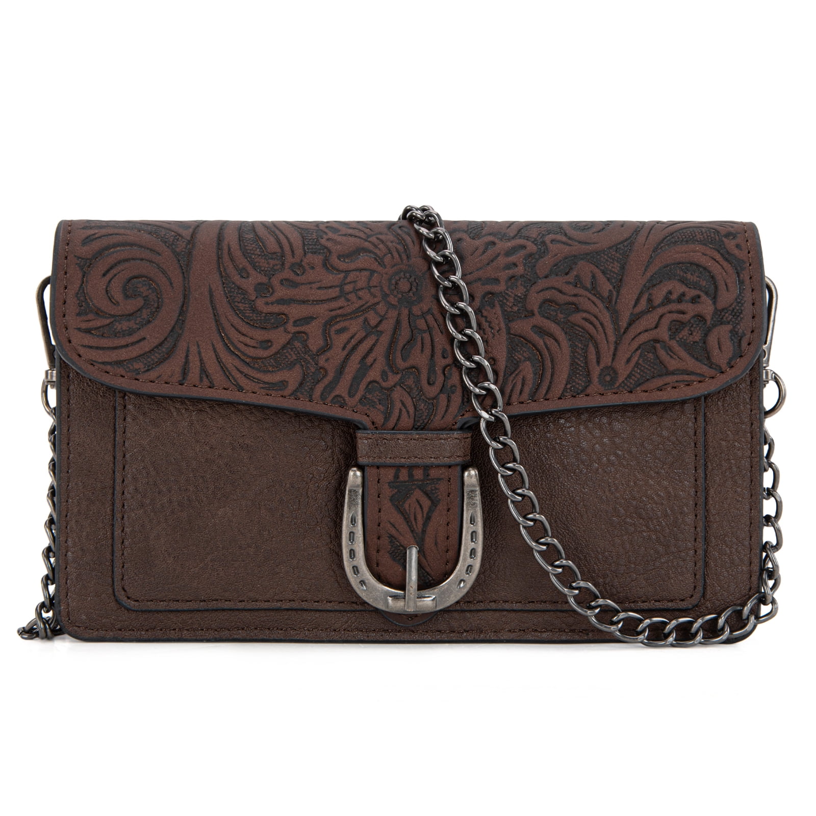 Montana West Women's Small Crossbody Purse Stylish Western Designer Clutch with Chain Strap Versatile Handbag, Coffee