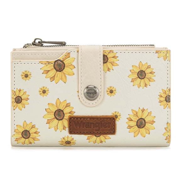 Wrangler Women's Bifold Wallet with Zipper, ID Window & Card Holder – Stylish and Functional, Beige