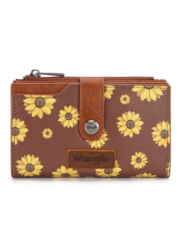 Wrangler Women's Bifold Wallet with Zipper, ID Window & Card Holder – Stylish and Functional, Brown