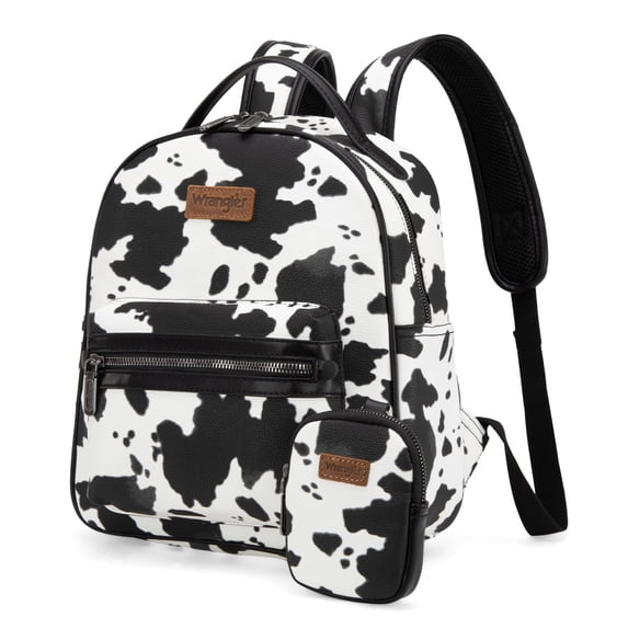 Wrangler Mini Backpack Cute Cow Print Backpack Purse for Women, Allover Cow Print Black