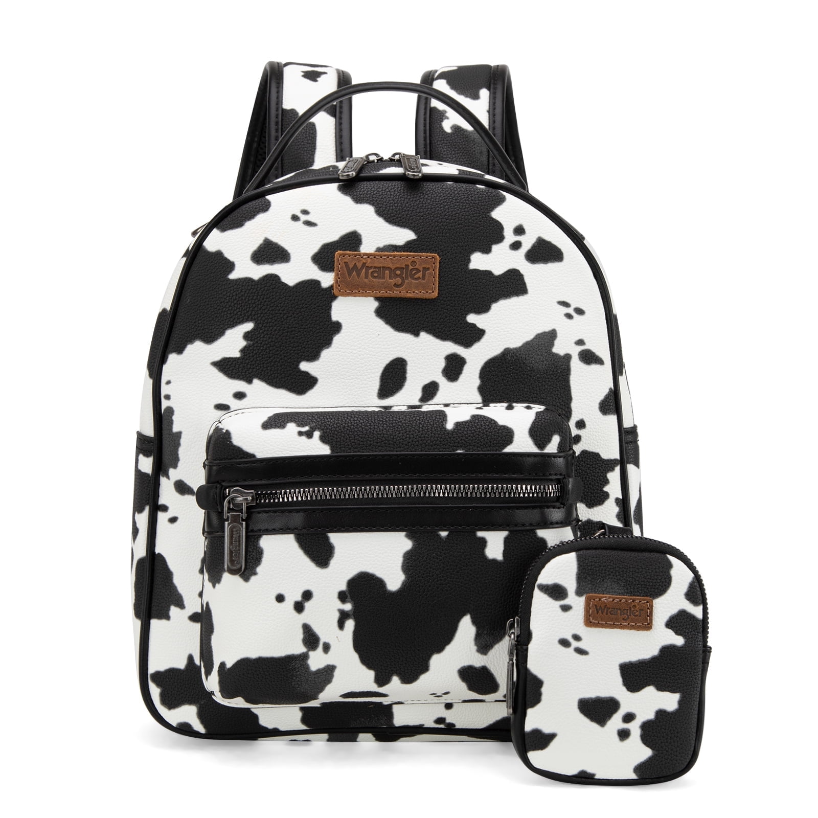 Wrangler Mini Backpack Cute Cow Print Backpack Purse for Women, Allover Cow Print Black