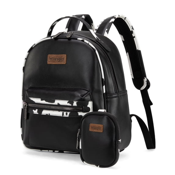 Wrangler Mini Backpack Cute Cow Print Backpack Purse for Women, Medium Cow Print Black