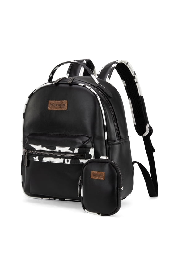 Wrangler Mini Backpack Cute Cow Print Backpack Purse for Women, Medium Cow Print Black