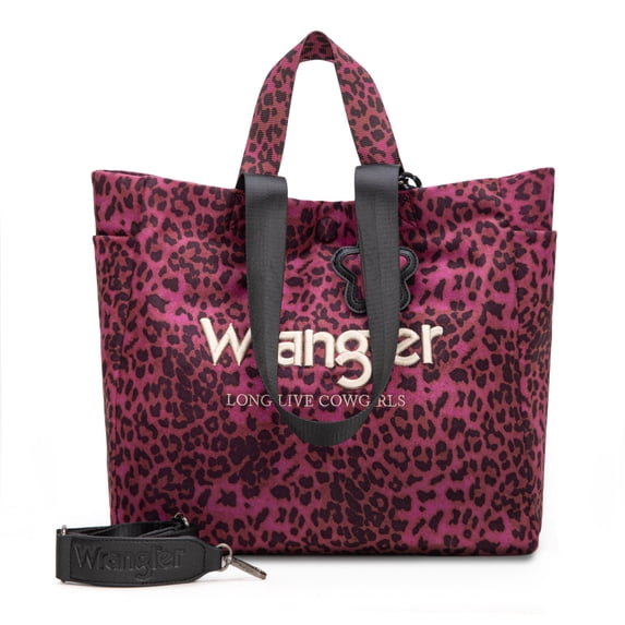 Wrangler Large Tote Bag for Women Designer Leopard Print Purse for Travel Work Gym, Purple