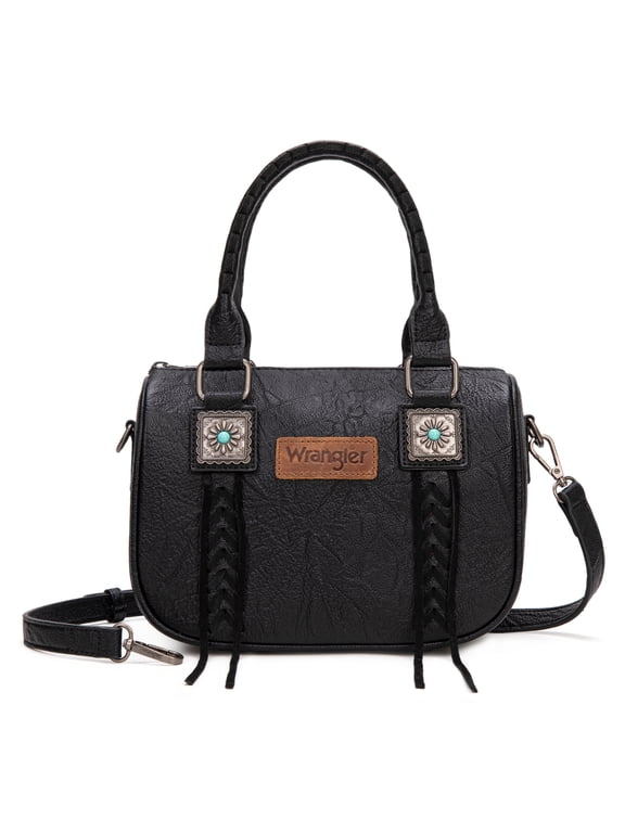 Wrangler Purse for Women Detachable Strap Satchel Bag Fringe Crossbody Purse Shoulder Bags, Black