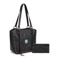 thumbnail image 1 of Montana West Vintage Western Tooling Tote Bag & Wallet Set for Women | Studded Top Handle Shoulder Handbag, Black, 1 of 7