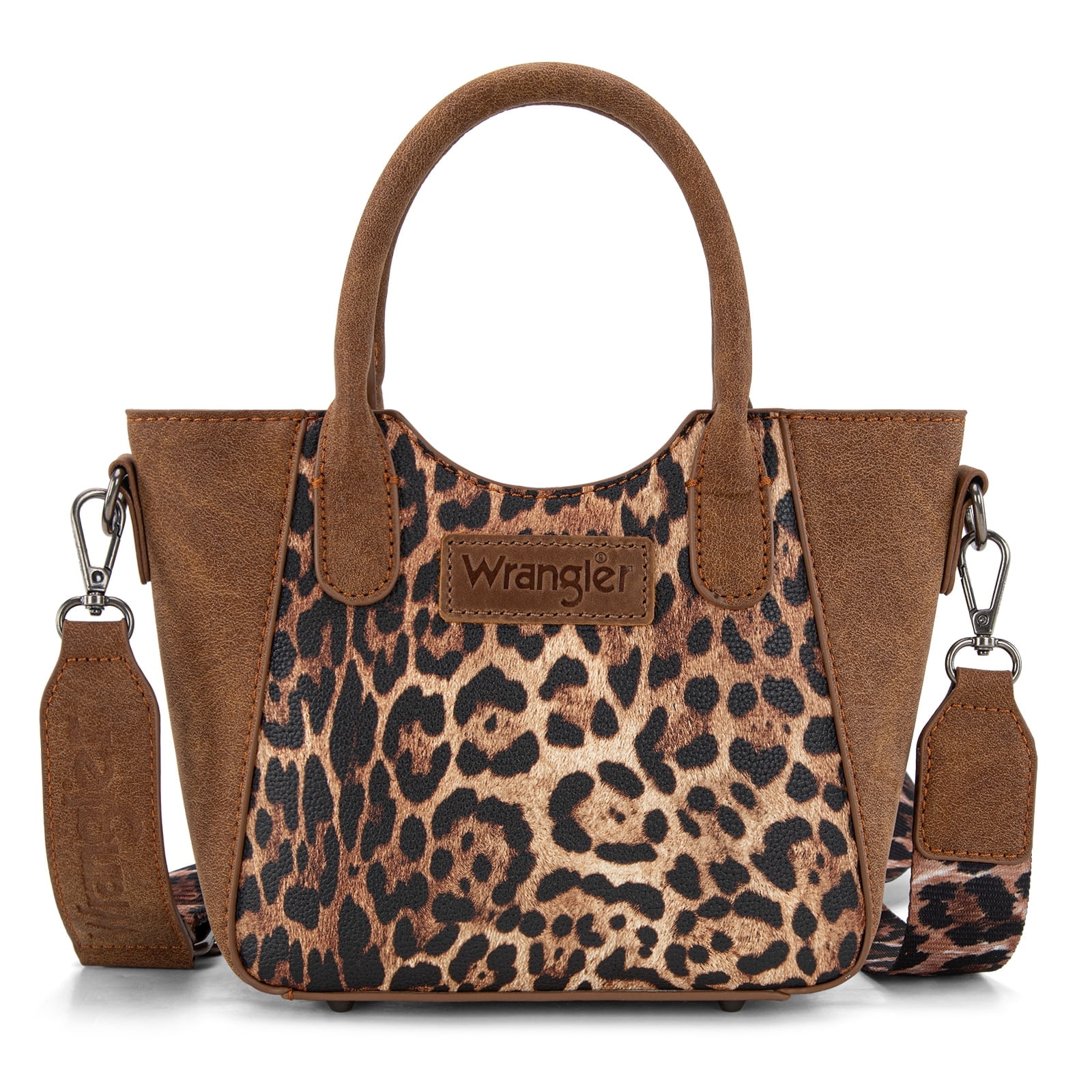 Wrangler Cute Animal Print Purse for Women Mini Fun Size Tote with Crossbody Strap Stylish and Versatile Animal Print Purse, Brown