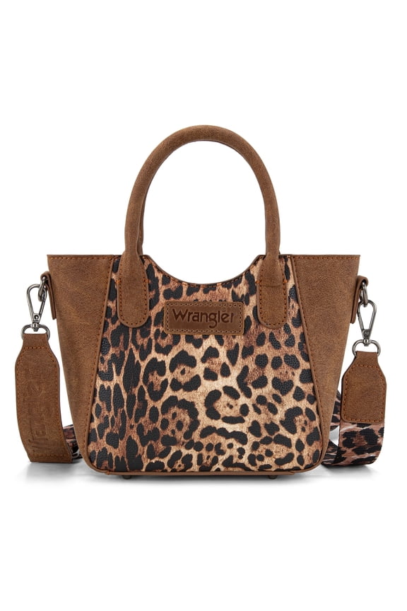 Wrangler Cute Animal Print Purse for Women Mini Fun Size Tote with Crossbody Strap Stylish and Versatile Animal Print Purse, Brown