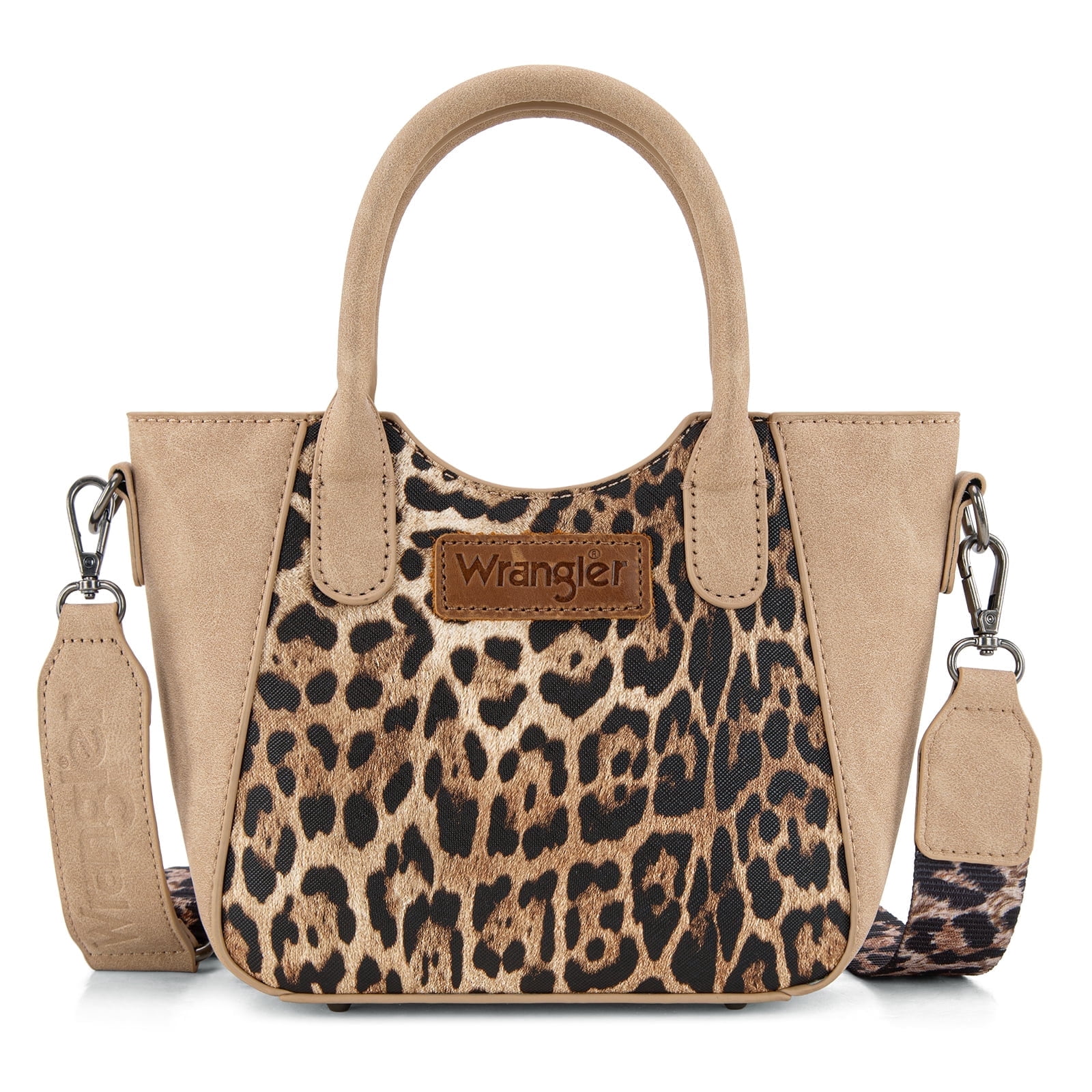 Wrangler Cute Animal Print Purse for Women Mini Fun Size Tote with Crossbody Strap Stylish and Versatile Animal Print Purse, Tan