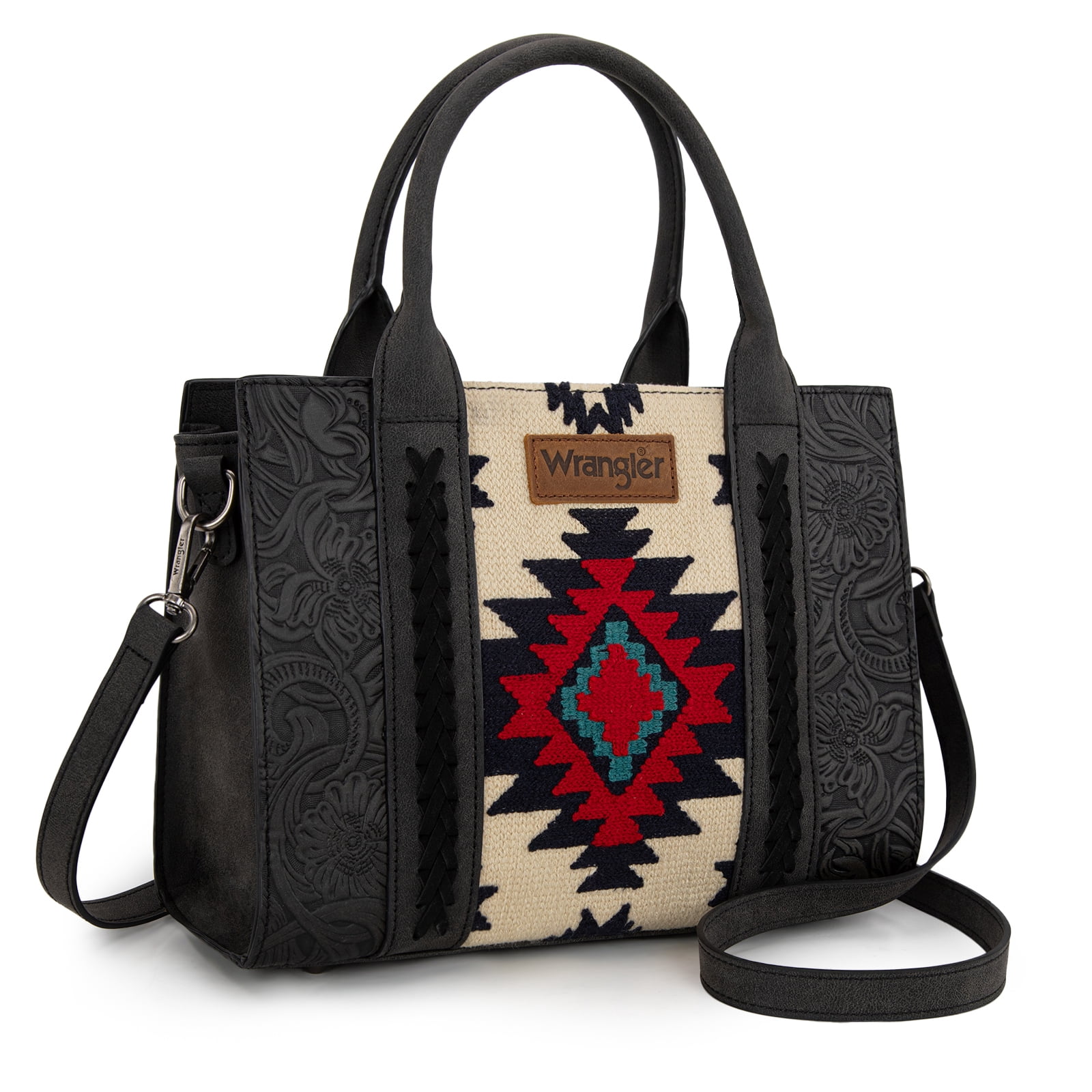 Montana West Wrangler Aztec Tote Bag for Women Western Shoulder Purse Stylish Top Handle Handbag, Black