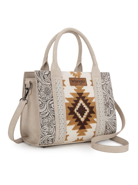 Wrangler Aztec Tote Bag for Women Western Shoulder Purse Stylish Top Handle Handbag, Beige