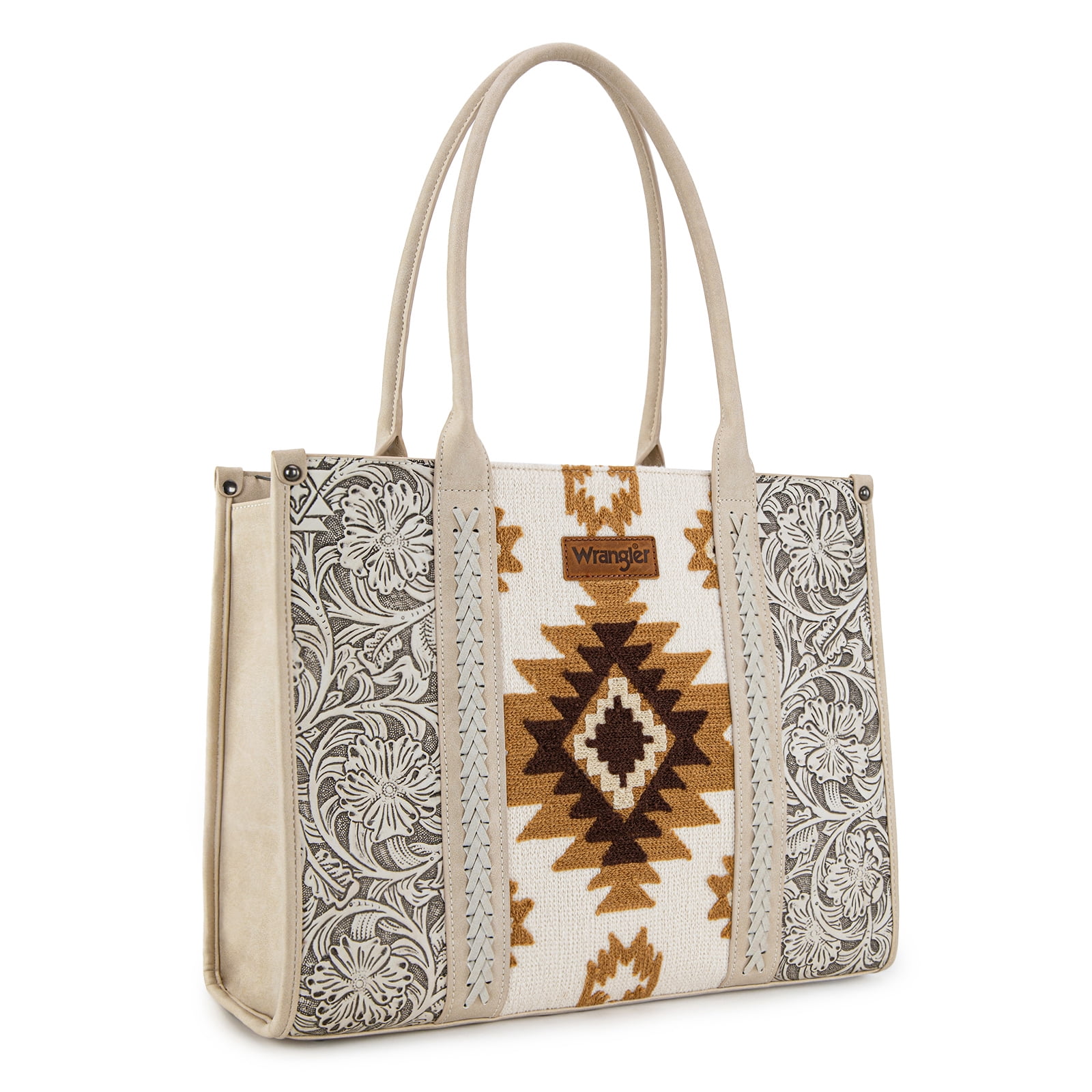 Wrangler Aztec Tote Bag for Women Western Shoulder Purse Top Handle Handbag Stylish and Functional Aztec Design， Beige