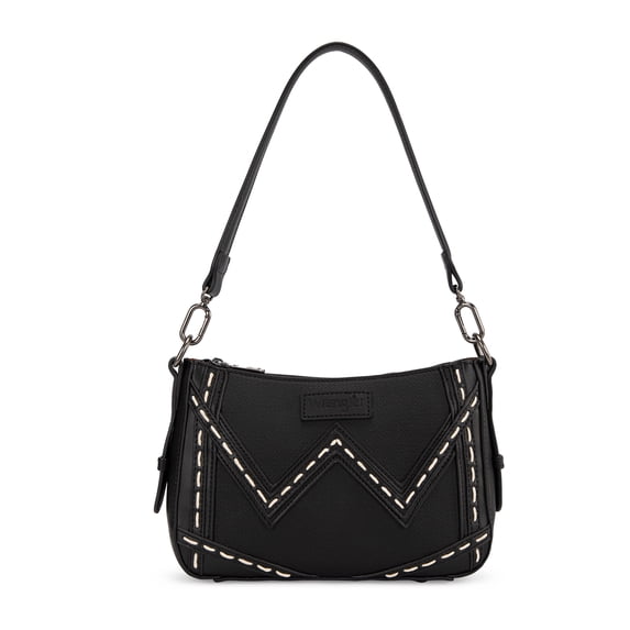 Wrangler Shoulder Bag for Women Denim Canvas Small Hobo Purse with Stitched Detail & Back Zipper Pocket, Black