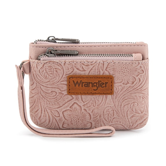 Wrangler Wallet for Women RFID-Blocking Floral Embossed Coin Purse Lightweight Wristlet Wallets, Dark Pink