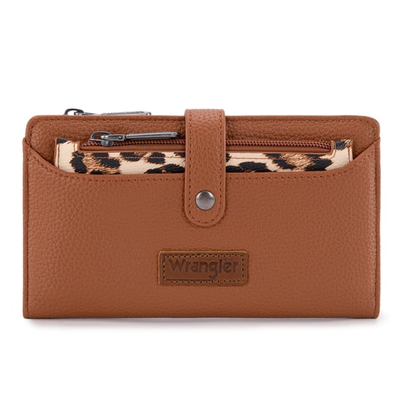 Wrangler Wallet for Women Leopard Print RFID Wallets Bifold Ladies Clutch Wallet, Brown