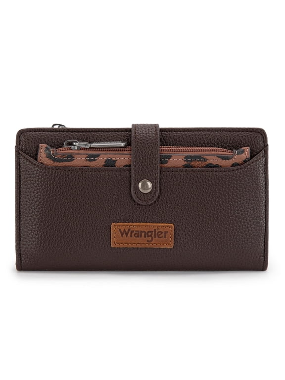 Wrangler Wallet for Women Leopard Print RFID Wallets Bifold Ladies Clutch Wallet, Coffee