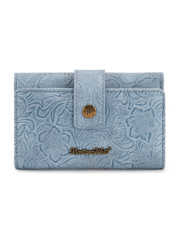 Women's Wallets RFID Embossed Floral Trifold Wallet, Jean