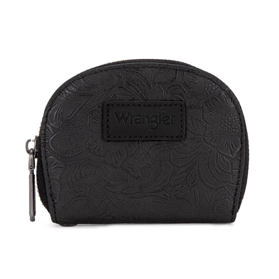 Wrangler Floral Tooling Small Keychain Wallet for Women RFID Blocking Credit Card Holder and Coin Purse, Black