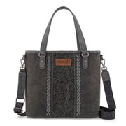 Wrangler Weatern Tote Bag for Women Medium Sized Aztec Handbags with Crossbody Strap, Tooled-Black