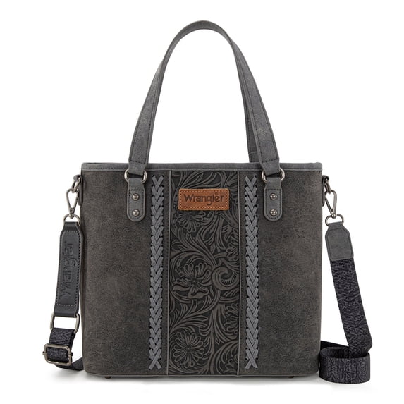 Wrangler Weatern Tote Bag for Women Medium Sized Aztec Handbags with Crossbody Strap, Tooled-Black