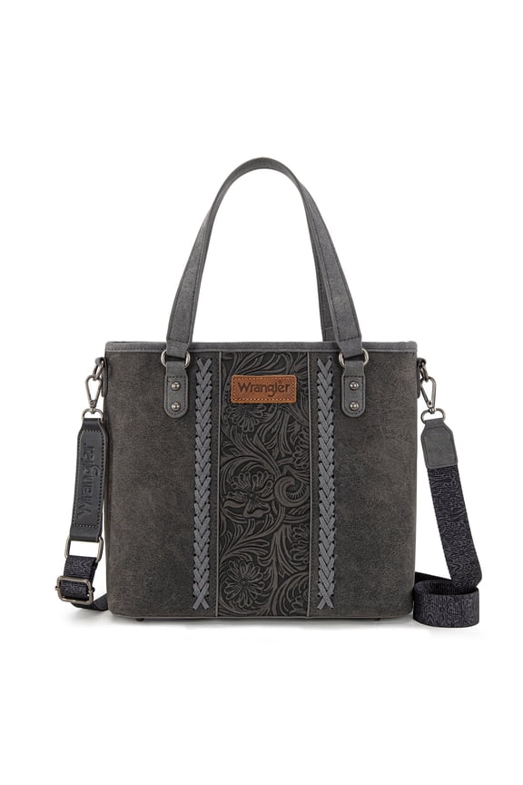 Wrangler Weatern Tote Bag for Women Medium Sized Aztec Handbags with Crossbody Strap, Tooled-Black